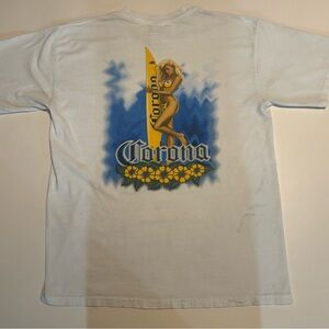 2000s Corona Surfboard girl Graphic Tee in White and Blue